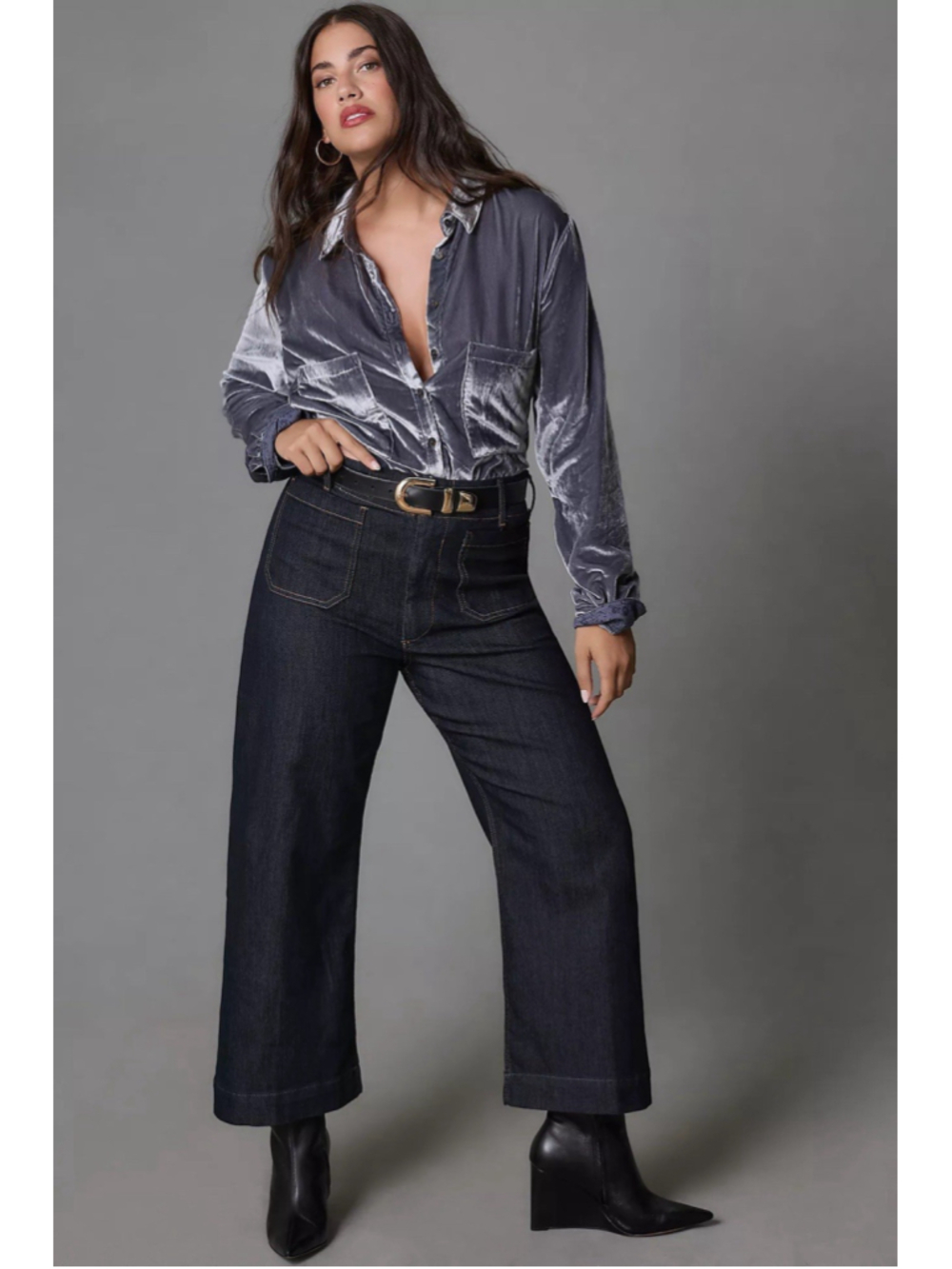 Anthropologie Meave Colette Wide-Leg Crop Jeans Dark Denim 32 High-Rise LKNEW